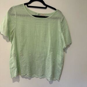 J. Crew Light Green Embroidered Blouse